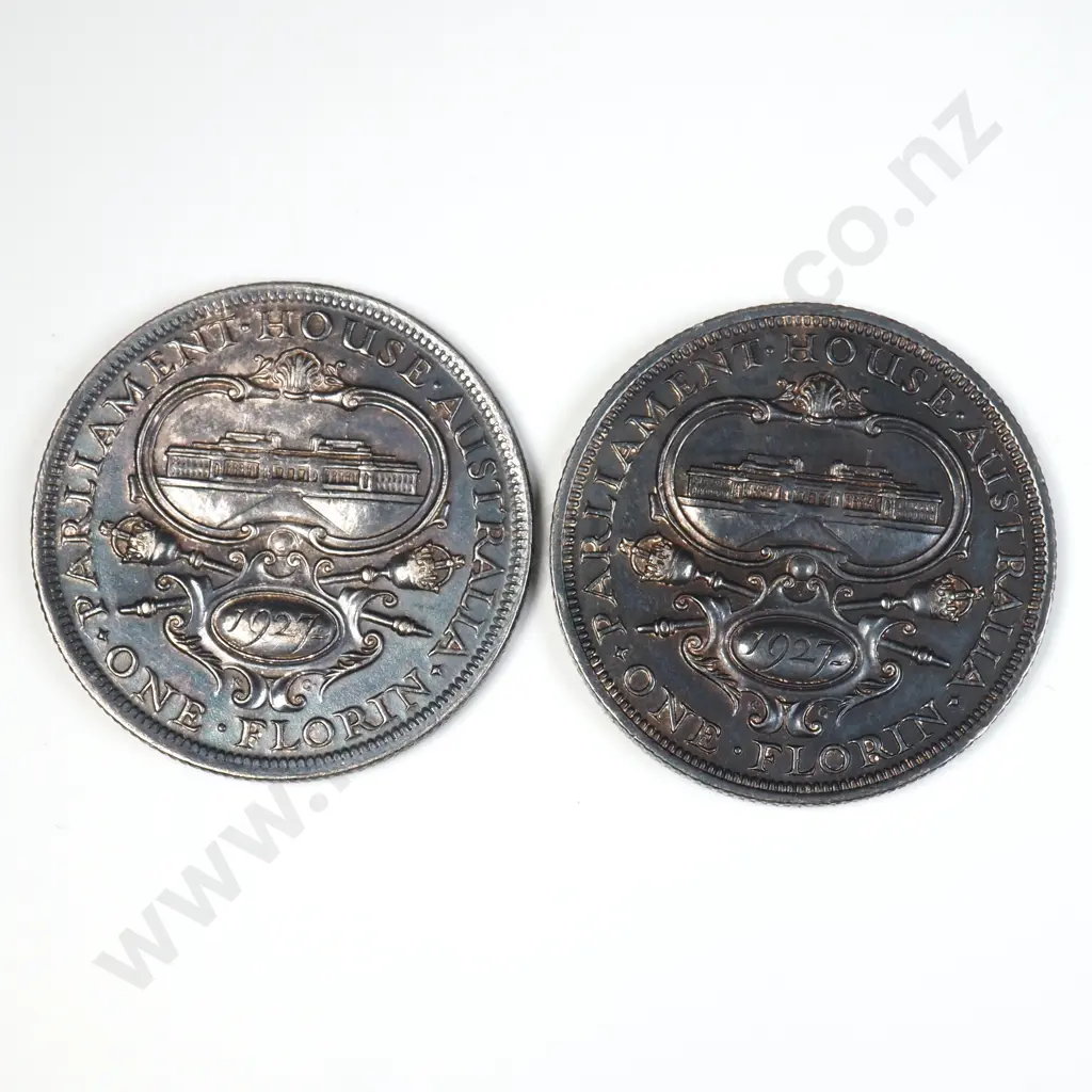 Two 1927 Australian Canberra Florins - Better Grades / Heavily Toned Image 1++