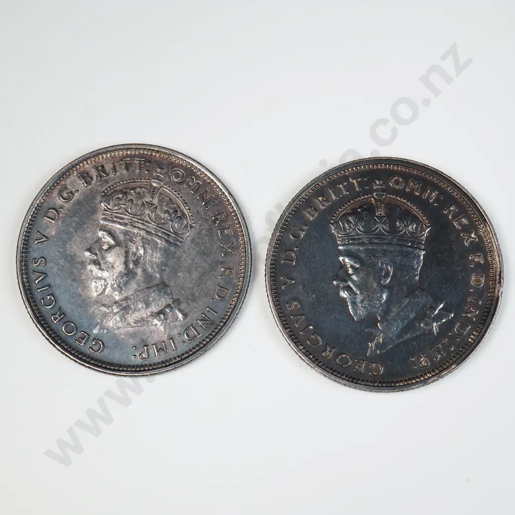 Two 1927 Australian Canberra Florins - Better Grades / Heavily Toned Image 1++