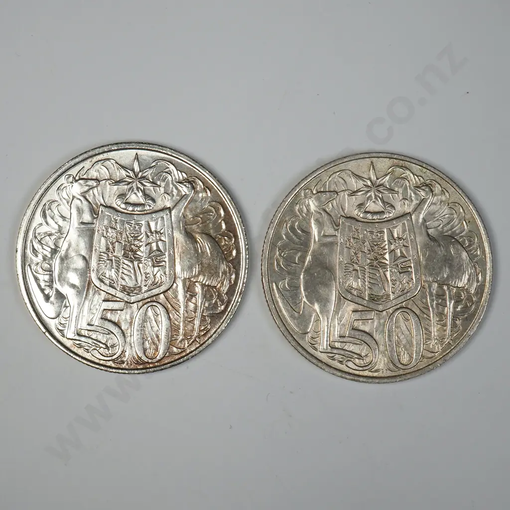 Two 1966 Australian 80% Silver Fifty Cent Coins Image 1++