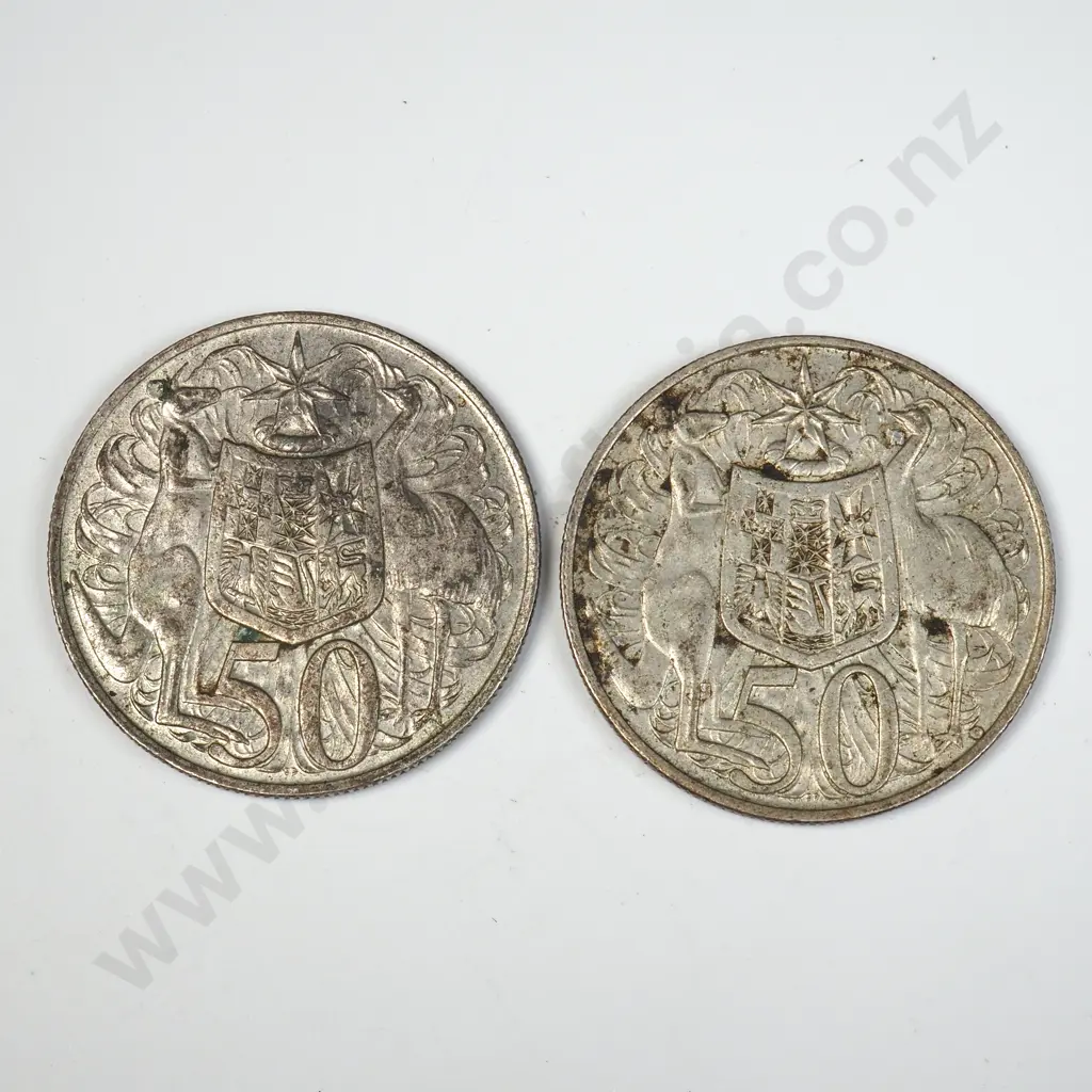 Two 1966 Australian 80% Silver Fifty Cent Coins Image 1++
