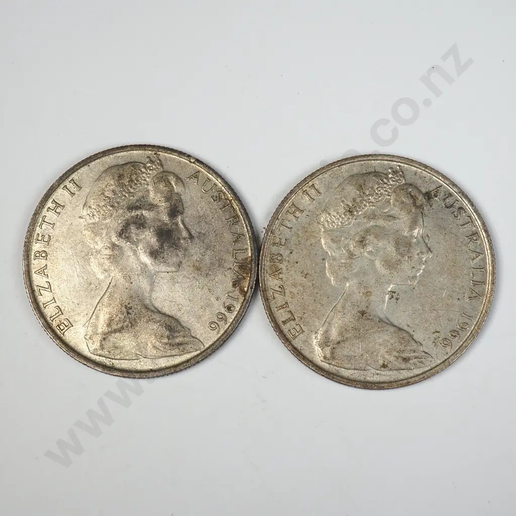 Two 1966 Australian 80% Silver Fifty Cent Coins Image 1++