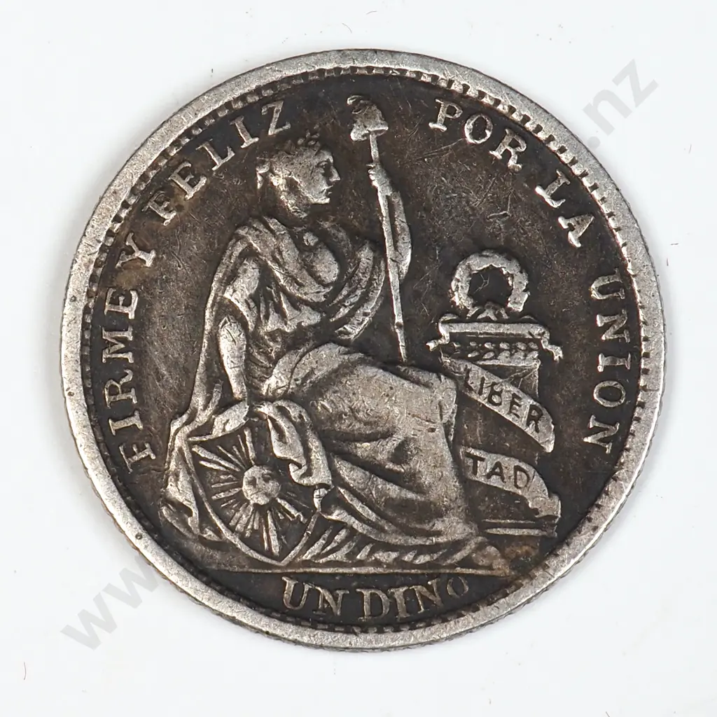 1908 Peru One Dinero Silver Coin Image 1++