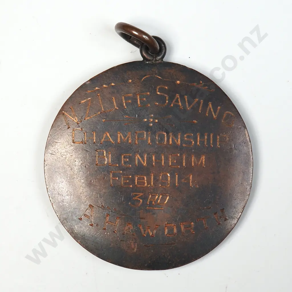 Cased Royal Life Saving Society Medal - 1914 New Zealand Championship - A Haworth Image 1++