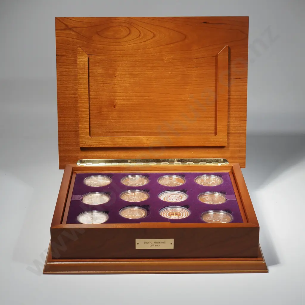 Impressive 2003 Sterling Silver Queen Elizabeth II Golden Jubilee Collection in Cherry Wood Box - 637.69 ASW Silver Image 1++
