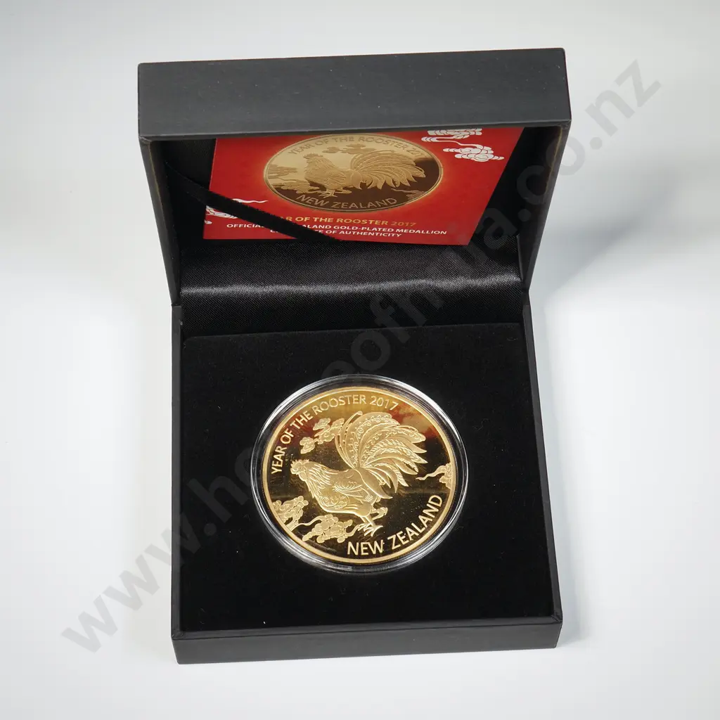 2017 Year of the Rooster Gold Plated Medallion Image 1++