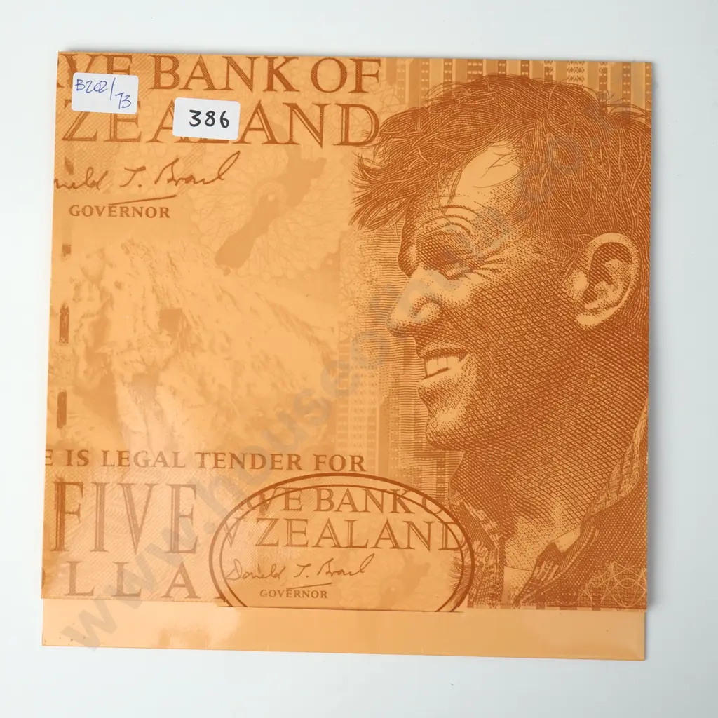 New Zealand Uncut Sheet of Eight Brash Type III Five Dollar Banknotes in Folder - CV $220 Image 1++