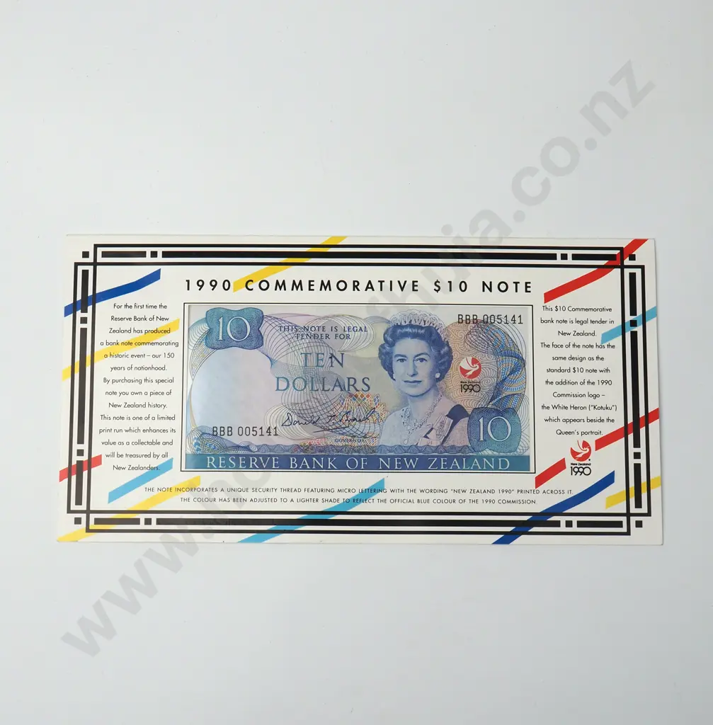 1990 New Zealand Ten Dollar Commemorative Banknote  Image 1++
