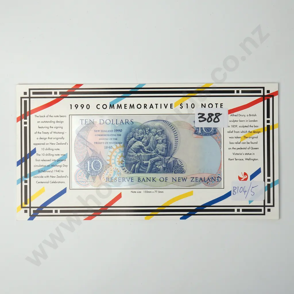 1990 New Zealand Ten Dollar Commemorative Banknote  Image 1++