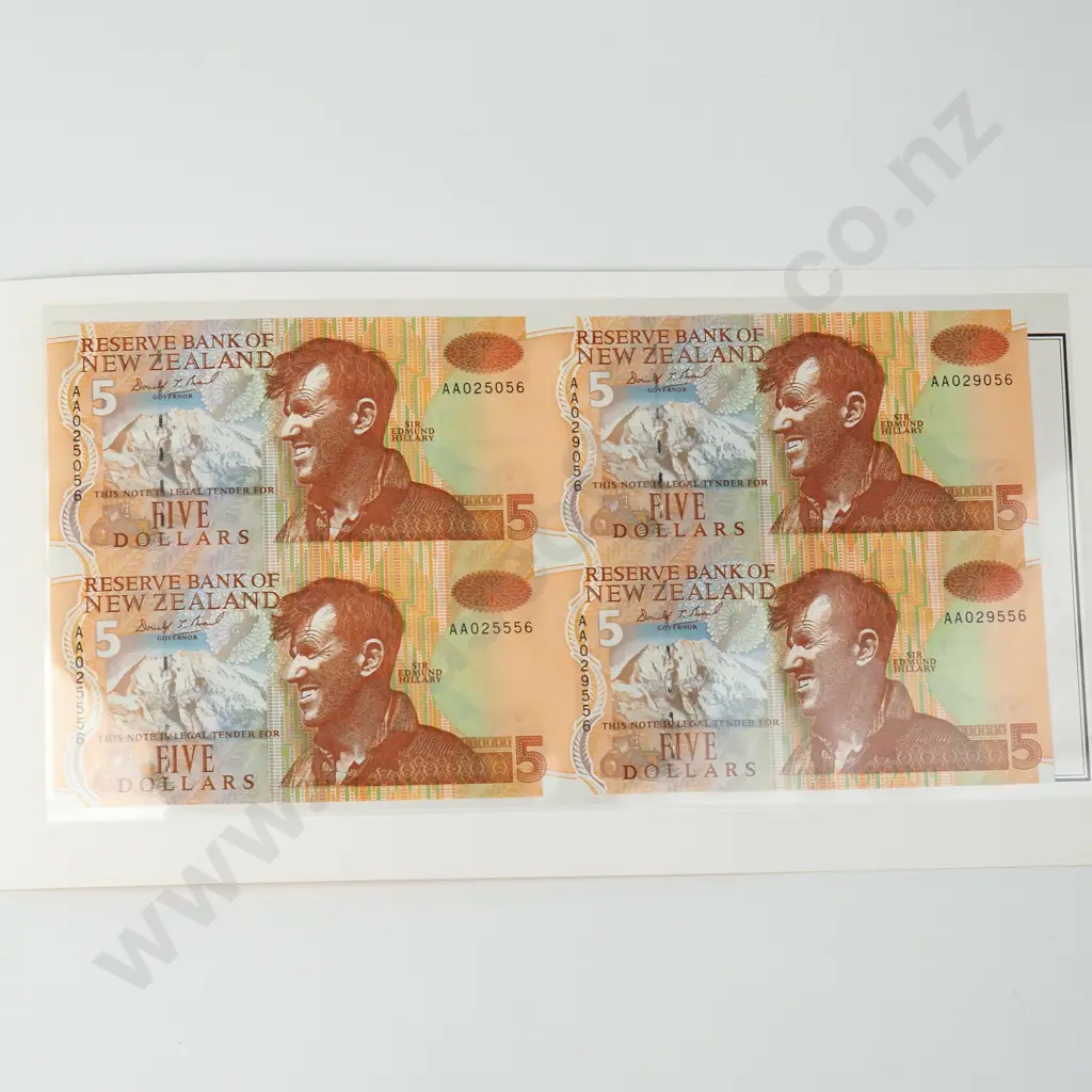 1992 Uncut Sheet of Four Five Dollar Brash Banknotes - Presentation Set Image 1++