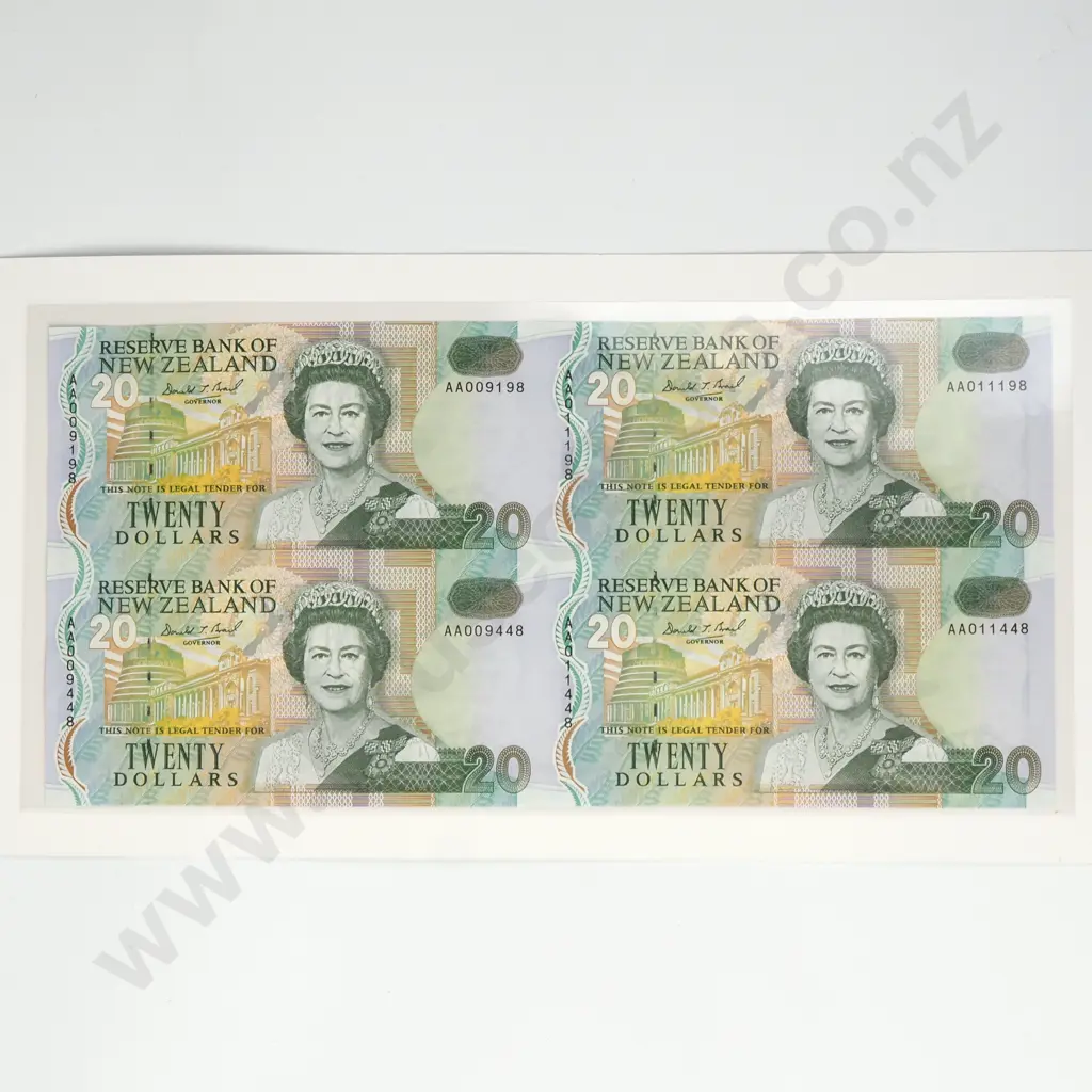 1992 New Zealand Presentation Pack of Uncut Sheet of Four Twenty Dollar Brash Banknotes  Image 1++