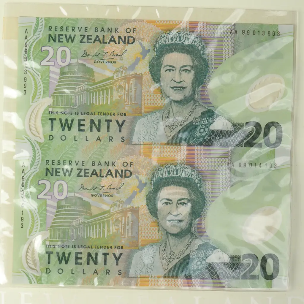Uncut Sheet of Two Twenty Dollar Brash Banknote Set  Image 1++