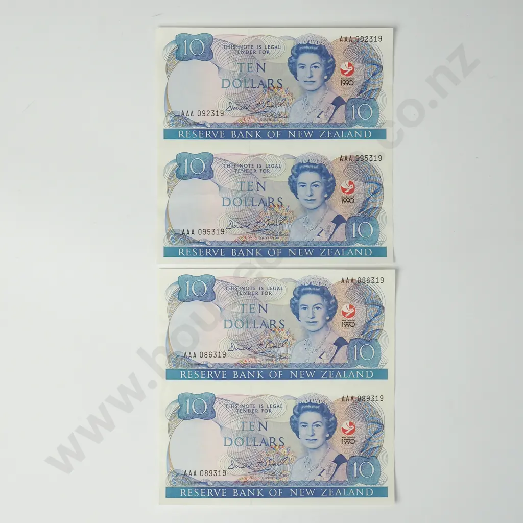 Two Uncut Pairs of 1990 New Zealand Brash Ten Dollar Notes  Image 1++