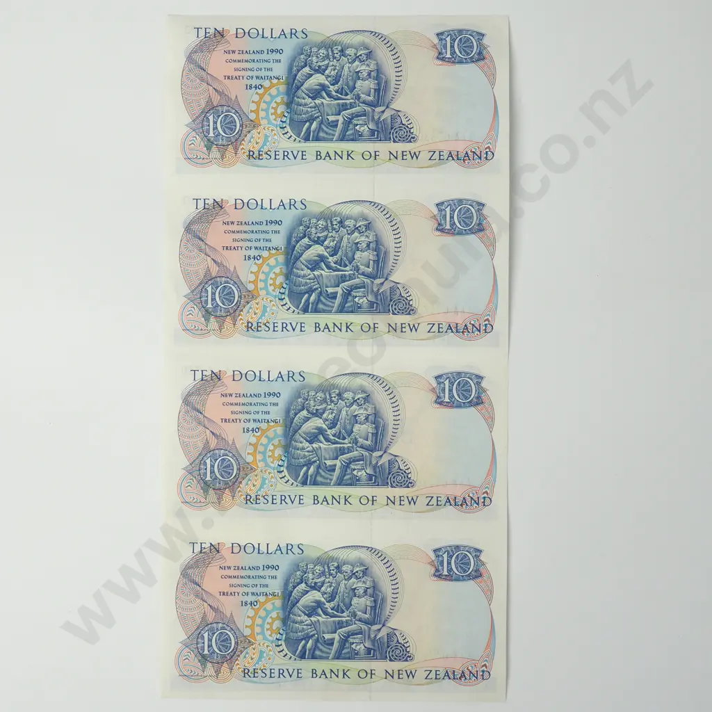 Uncut Sheet of Four 1990 New Zealand Brash Ten Dollar Notes  Image 1++