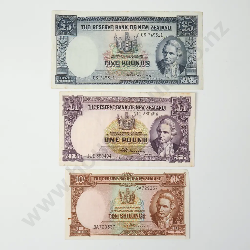 Three Fleming Banknotes - 10 Shilling / One Pound / Five Pound Image 1++