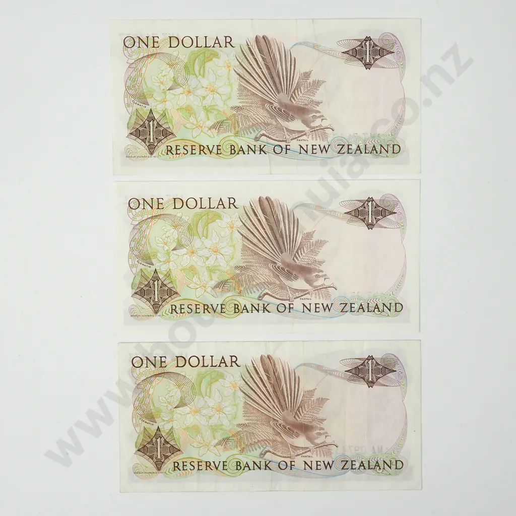Three New Zealand One Dollar Banknotes - AMT Banknotes Better Grades Image 1++