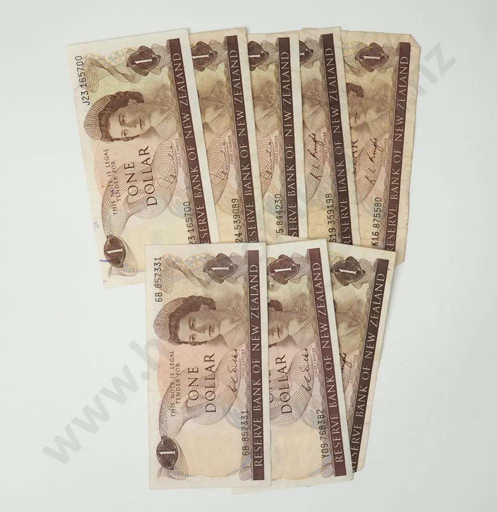Eight One Dollar Series Three Banknotes - Various Signatures & Circulated Condition Image 1++
