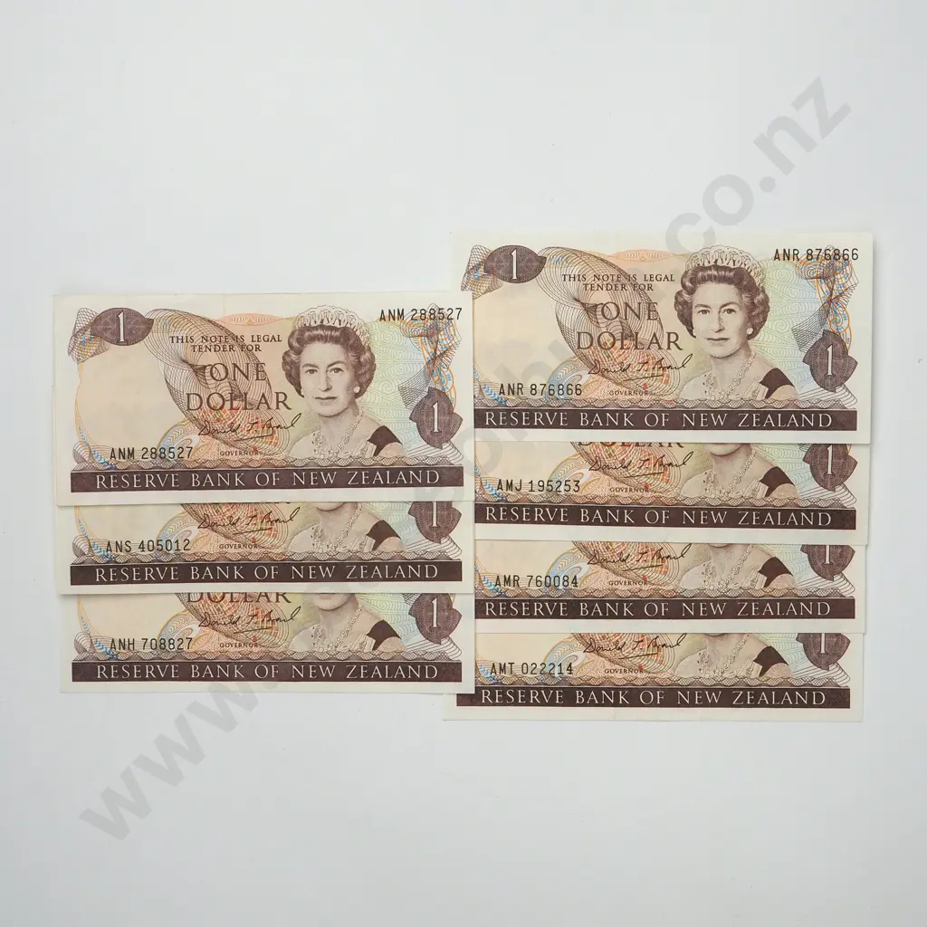 Seven New Zealand Brash One Dollar Banknotes - Better Grades Image 1++