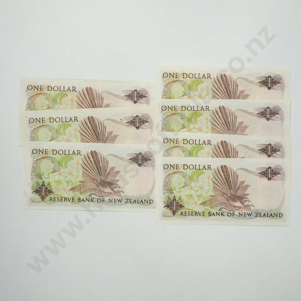 Seven New Zealand Brash One Dollar Banknotes - Better Grades Image 1++