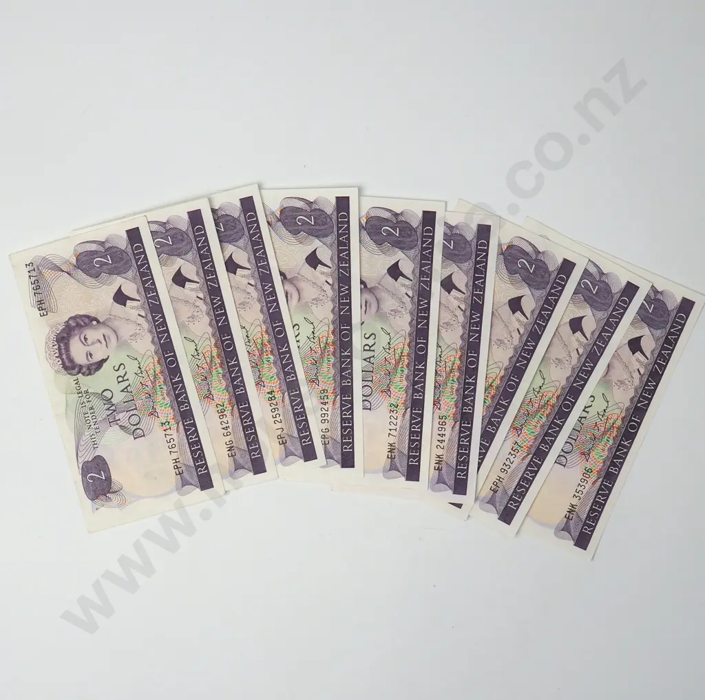 Nine New Zealand Brash Two Dollar Banknotes - Better Grades Image 1++