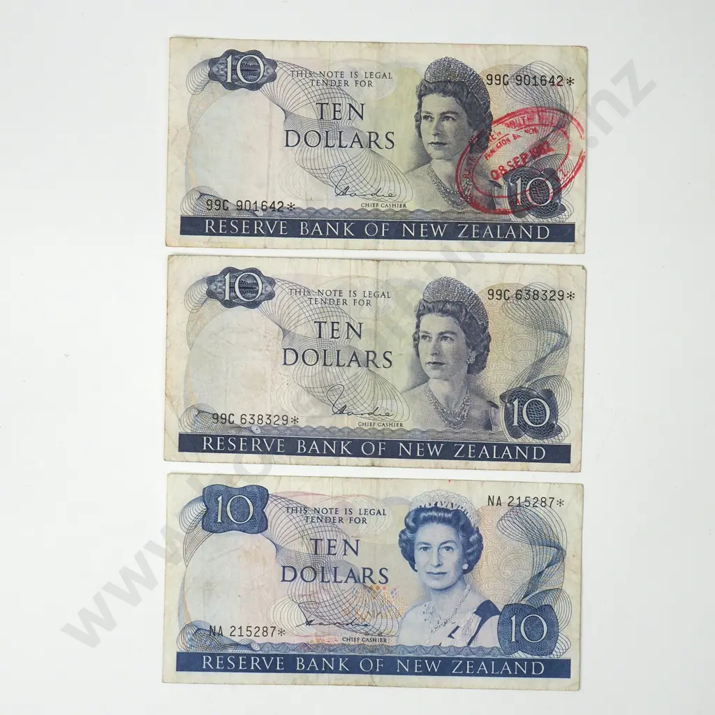 Three Hardie Replacement Ten Dollar Banknotes - Circulated Condition Image 1++