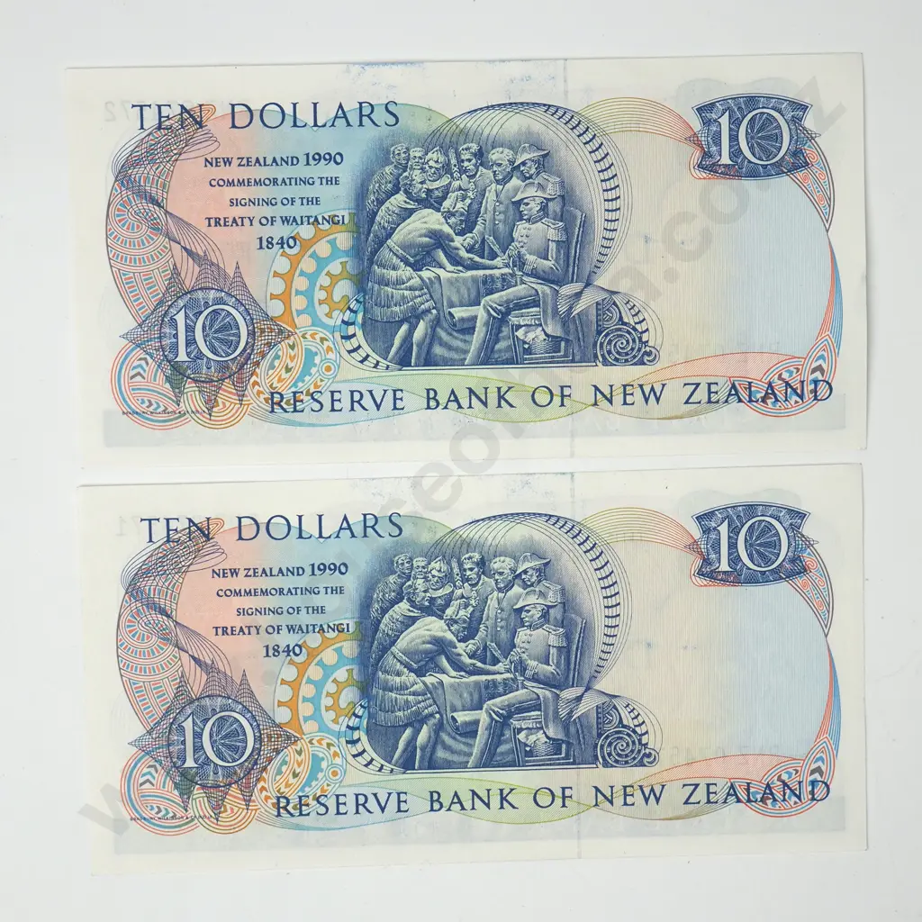 Two Consecutive 1990 Brash Ten Dollar Banknotes Image 1++