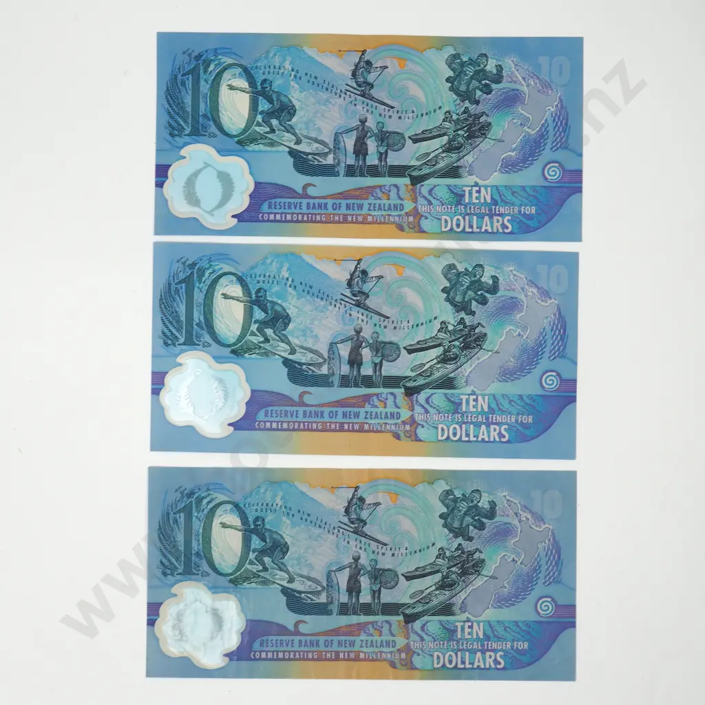 Three New Zealand Ten Dollar Millennium Banknotes  Image 1++