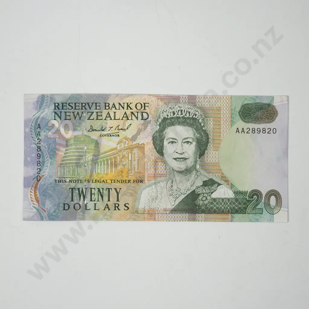 New Zealand 20 Dollar Brash Banknote - First Prefix - Better Grade Image 1++