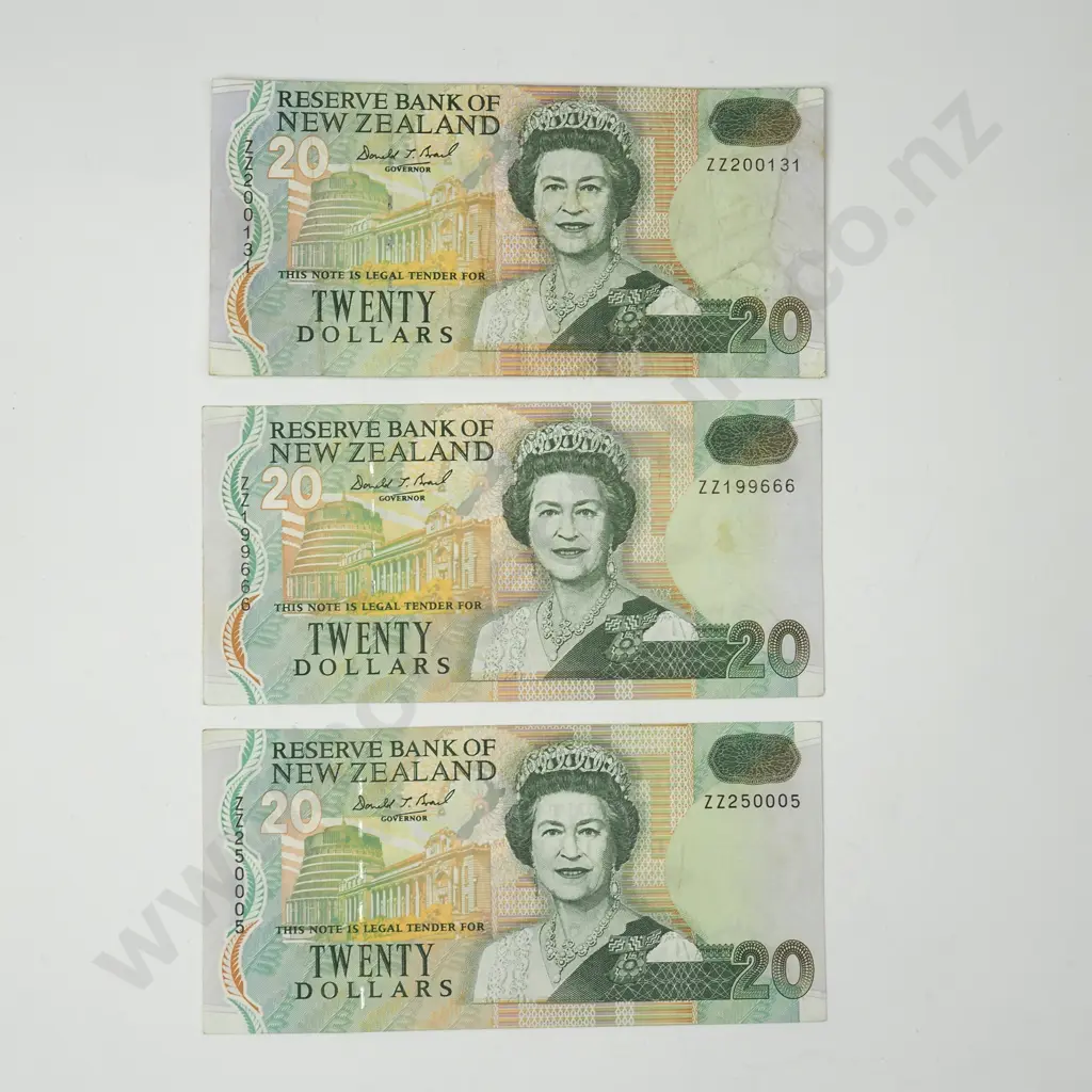 Three Brash ZZ Twenty Dollar Replacement Banknotes - Pleasing Serial Numbers Image 1++