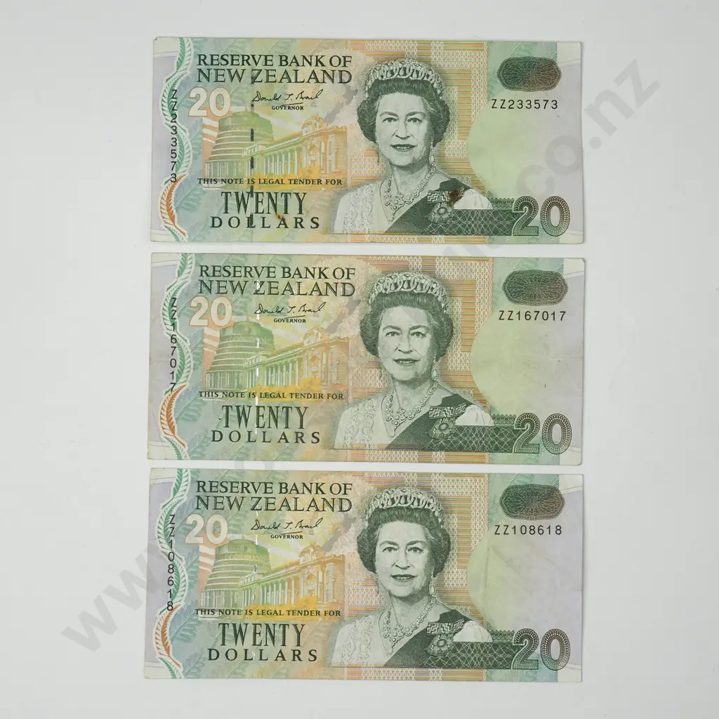 Three Brash ZZ Twenty Dollar Replacement Banknotes Image 1++