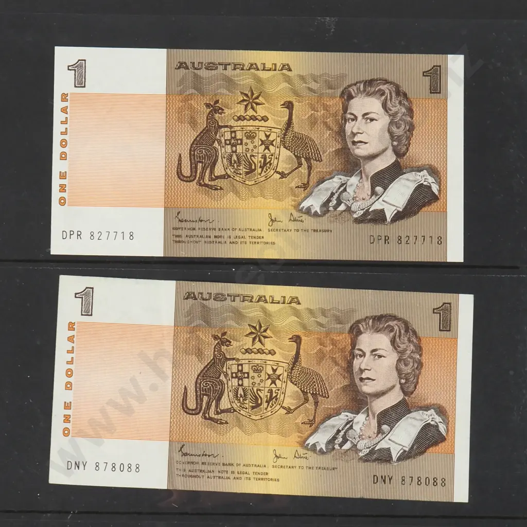 Banknote Album Sleeve w Two Australian One Dollar Banknotes Image 1++