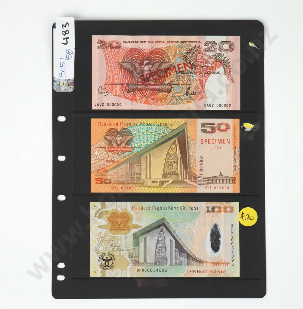 Banknote Album Sleeve w Papua New Guinea Specimen Notes Image 1++