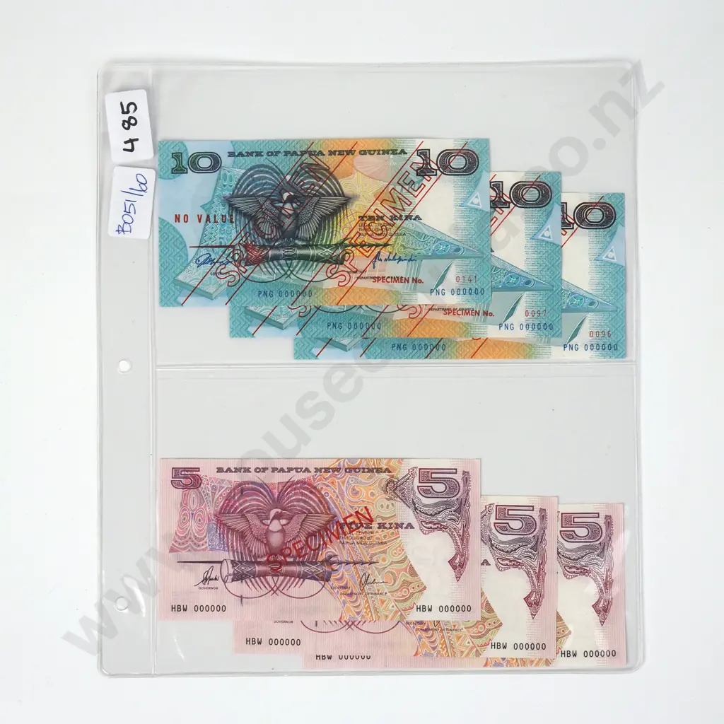 Banknote Album Sleeve w Papua New Guinea Specimen Notes Image 1++
