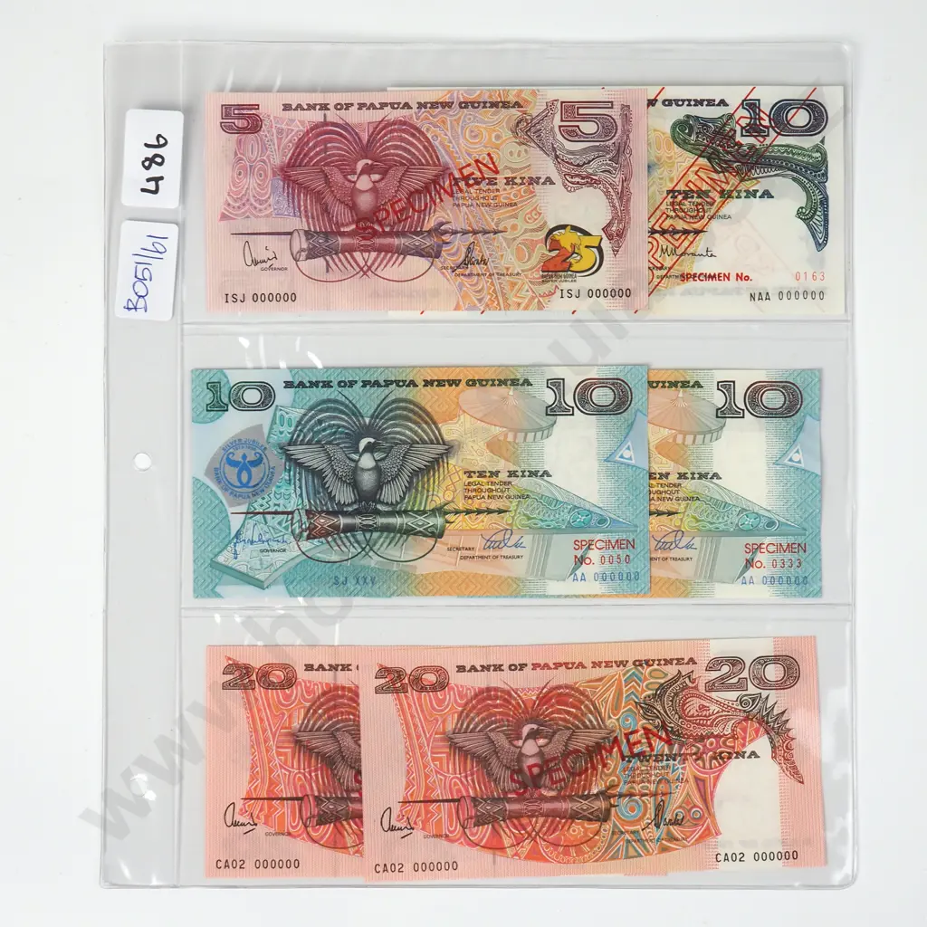 Banknote Album Sleeve w Papua New Guinea Specimen Notes Image 1++