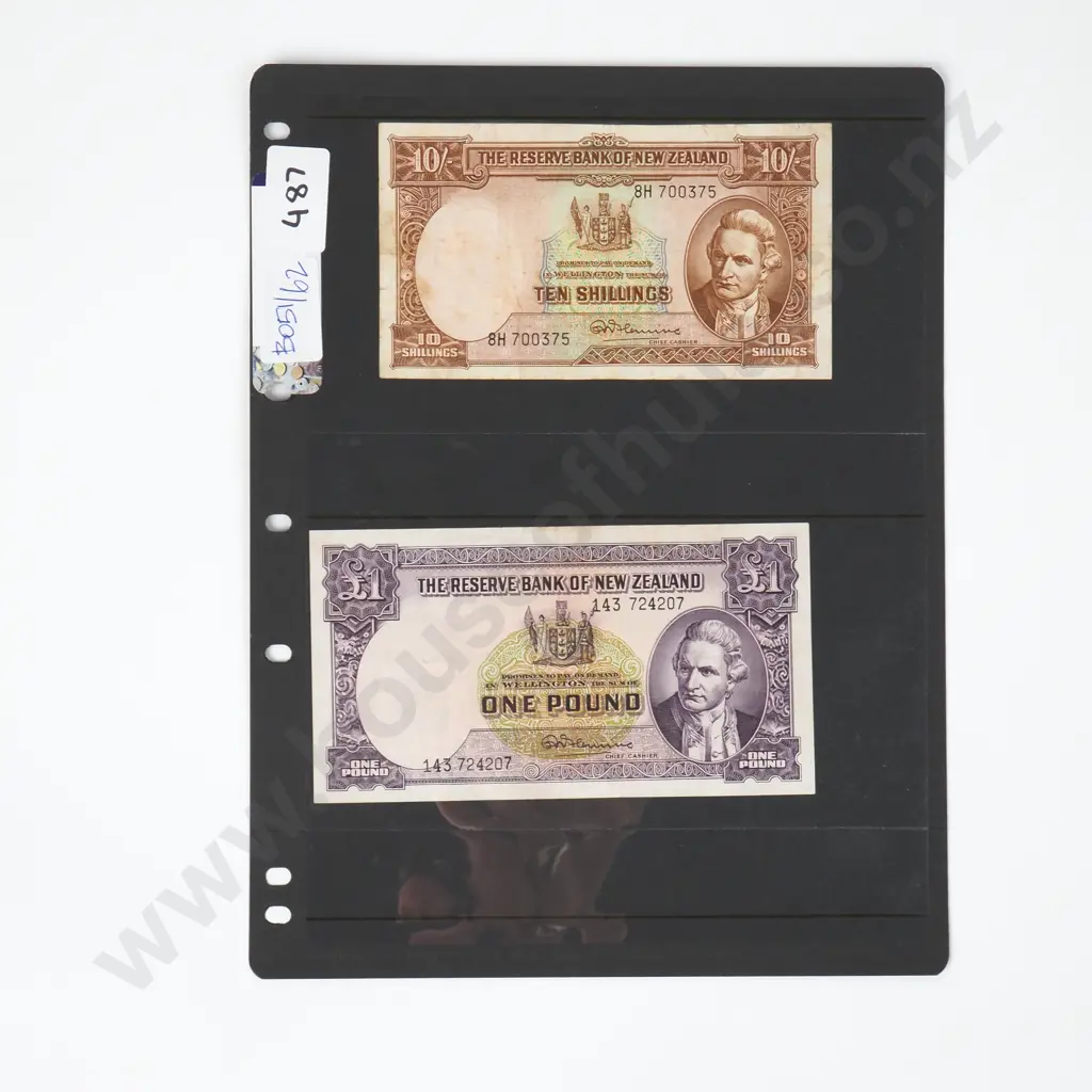 New Zealand Fleming Ten Shilling & One Pound Banknotes Image 1++