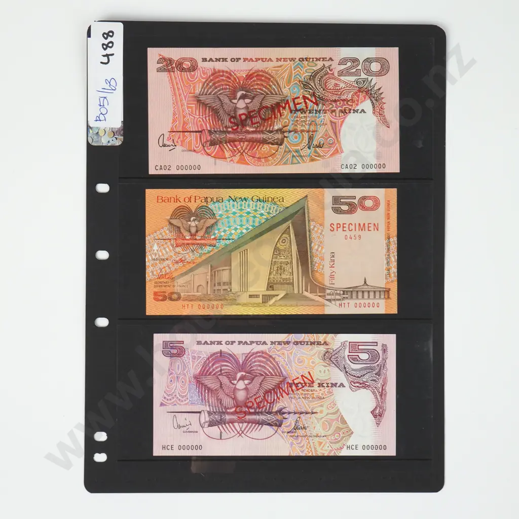 Banknote Album Sleeve w Papua New Guinea Specimen Notes Image 1++