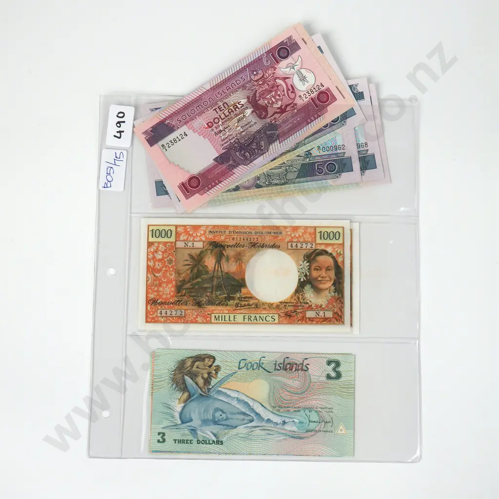 Banknote Album Sleeve w Papua New Guinea / New Hebridies / Cook Islands Banknotes - AUNC Image 1++