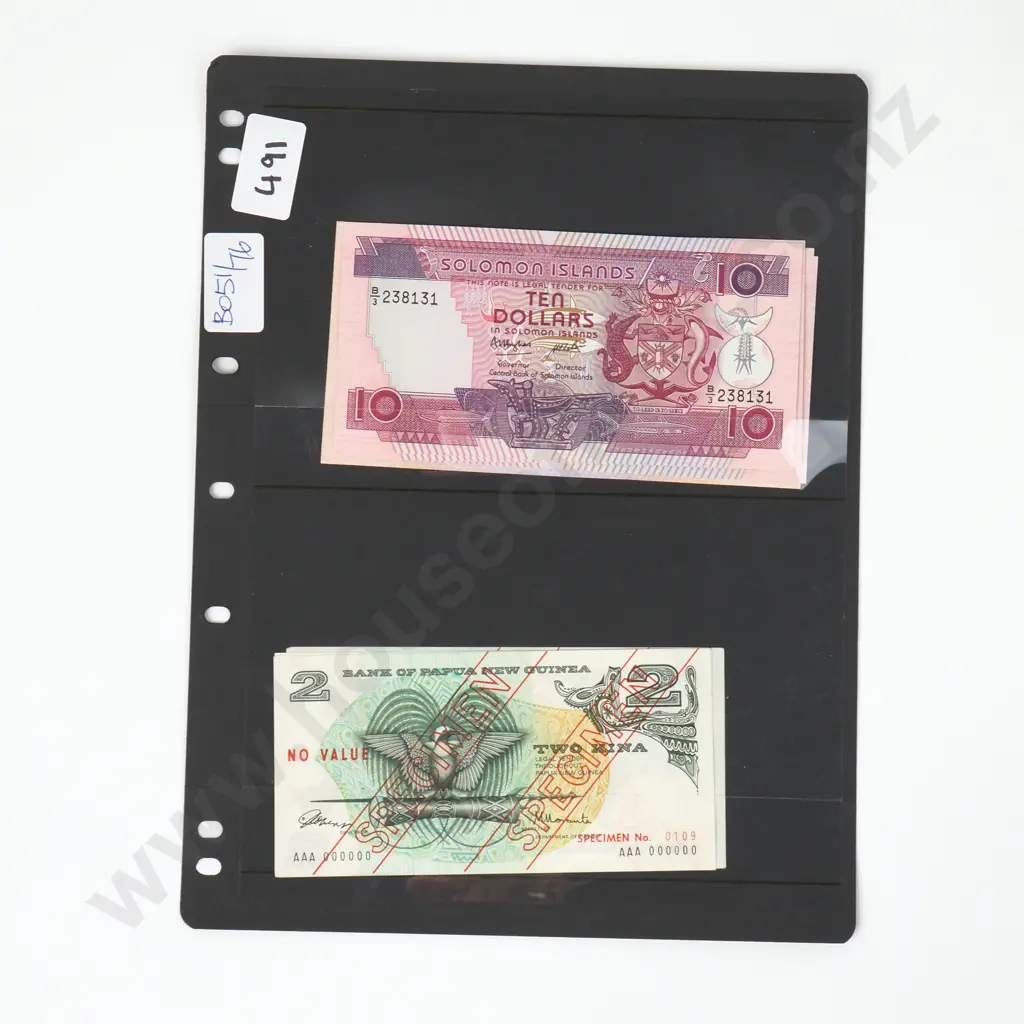 Banknote Album Sleeve w Papua New Guinea Banknotes / Speciman Notes Image 1++