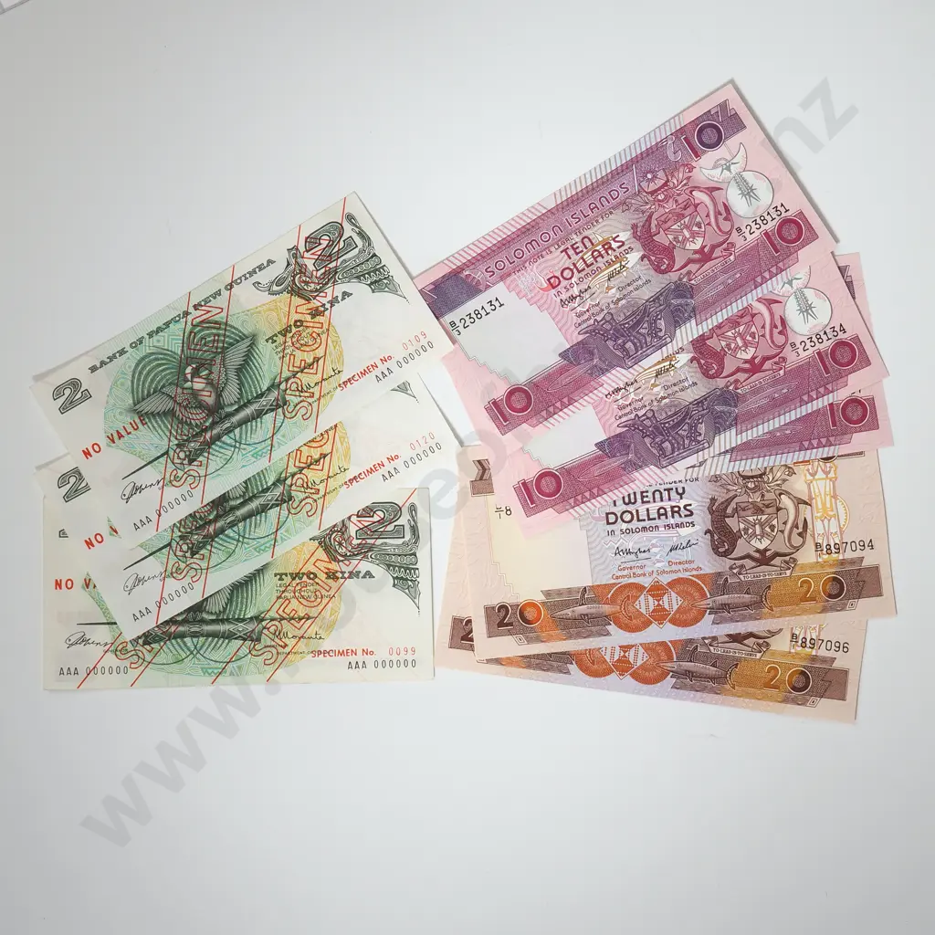 Banknote Album Sleeve w Papua New Guinea Banknotes / Speciman Notes Image 1++