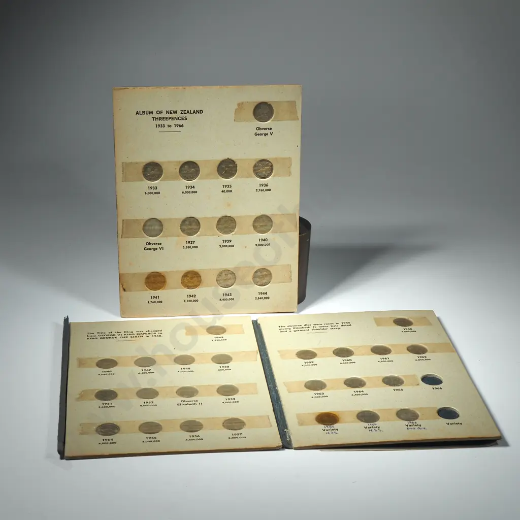 New Zealand Bertrand  Threepence Album - Complete w 1935 Threepence and some varietys - Card Album A/F Image 1++