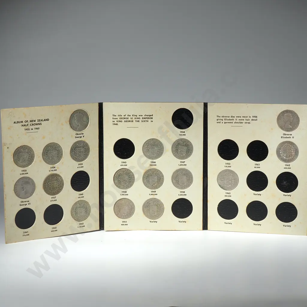 New Zealand Bertrand Bertrand Album - Not Complete - Has 8 50% Silver Half Crowns Image 1++