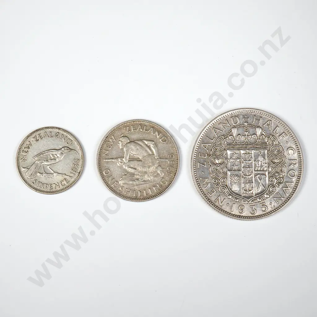 1935 New Zealand Sixpence / Shilling / Half Crown Image 1++