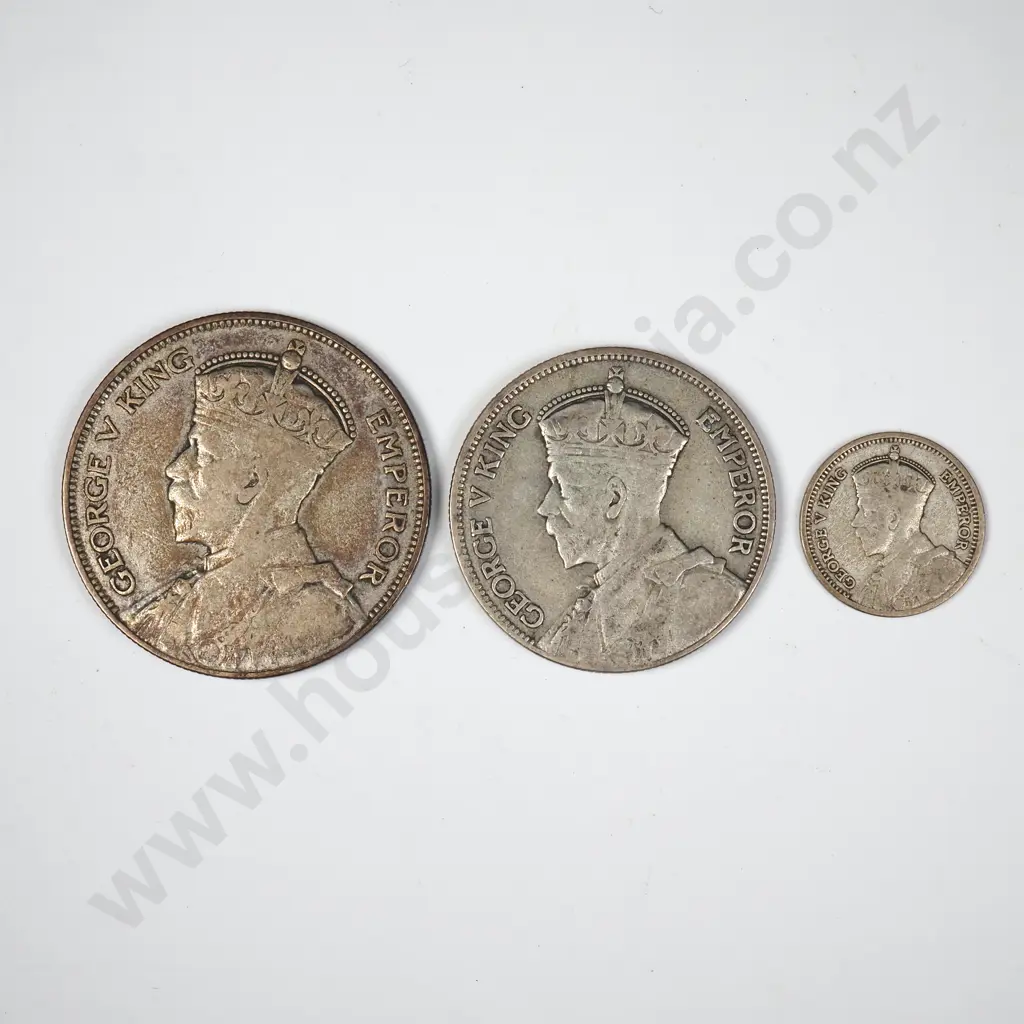 NZ  Half Florin 1933, NZ One Florin 1935 & NZ 3d 1933 Image 1++