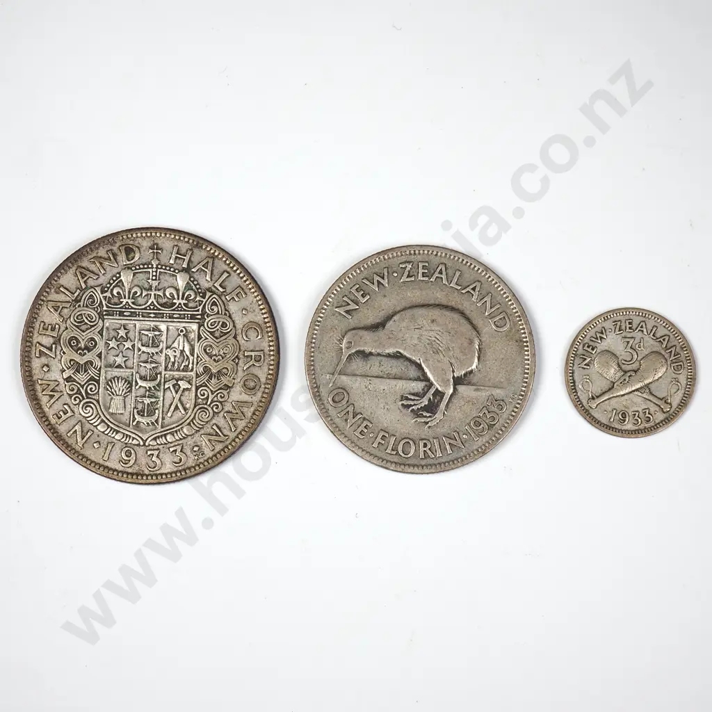 NZ  Half Florin 1933, NZ One Florin 1935 & NZ 3d 1933 Image 1++