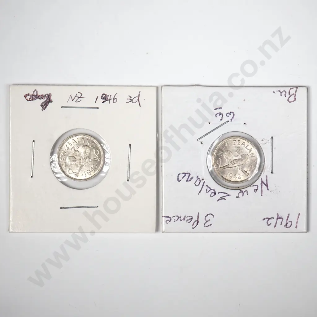 1942 & 1946 New Zealand Threepence Coins - UNC Image 1++