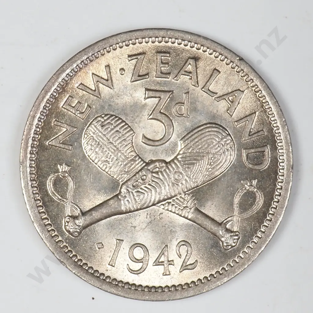 1942 New Zealand Threepence - One Dot Variety - AUNC CV $750 NZD Image 1++