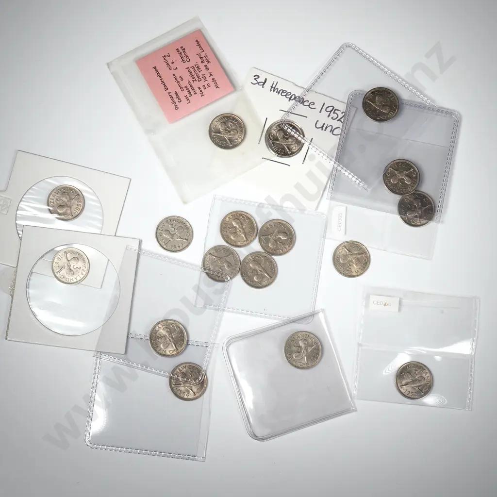 Large Assorted Lot of Post 1947 New Zealand Threepence Coins in Better Grades Image 1++