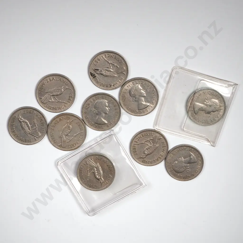 10 New Zealand 1957 Strapless Sixpences - Average - CV $150 NZD Image 1++