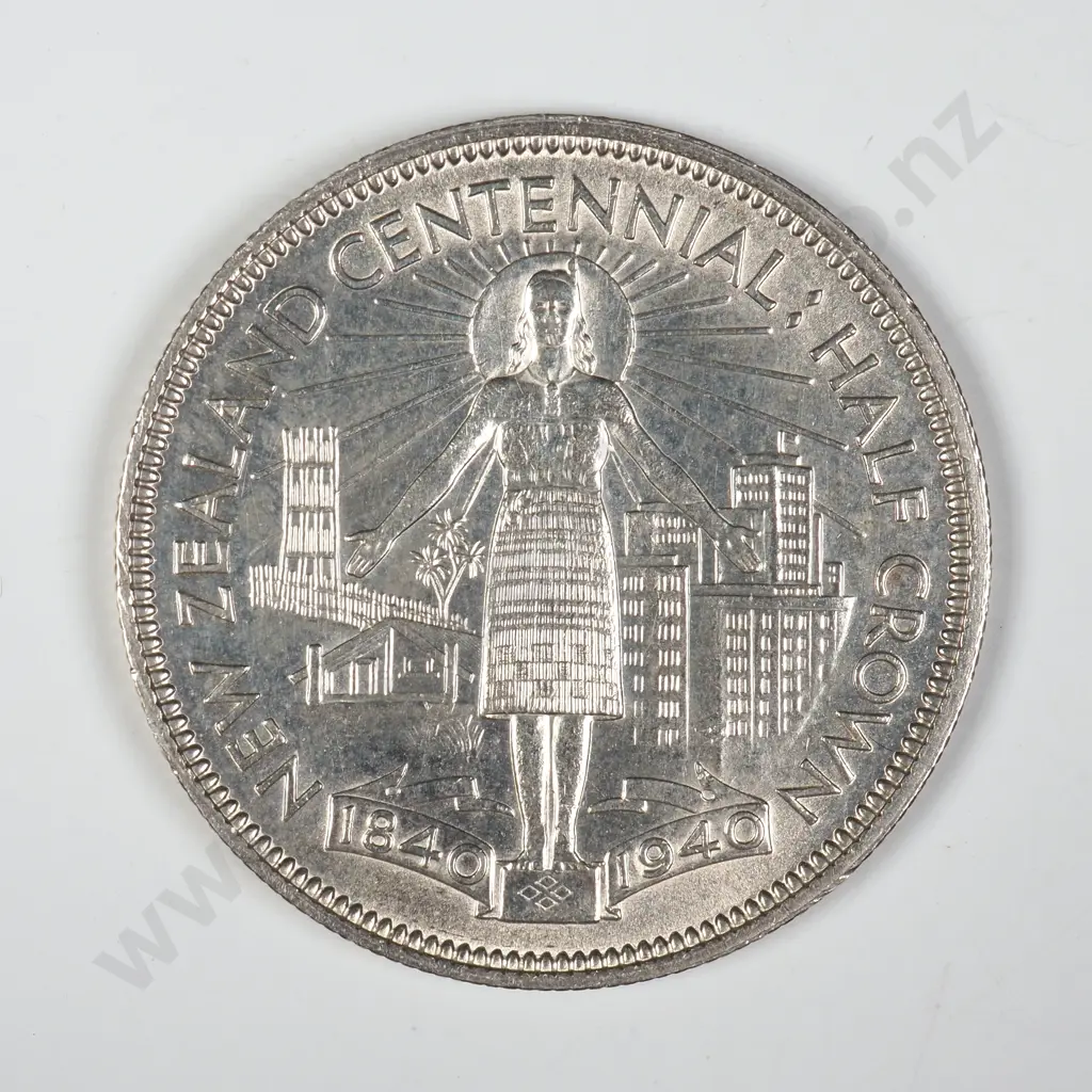 1940 New Zealand Centennial Half Crown - Better Grade Image 1++