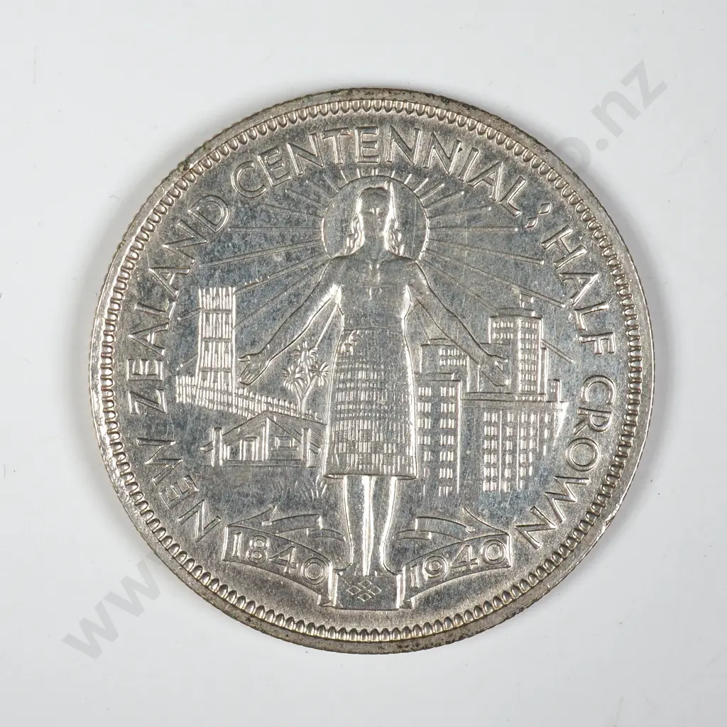 1940 New Zealand Centennial Half Crown - Better Grade Image 1++