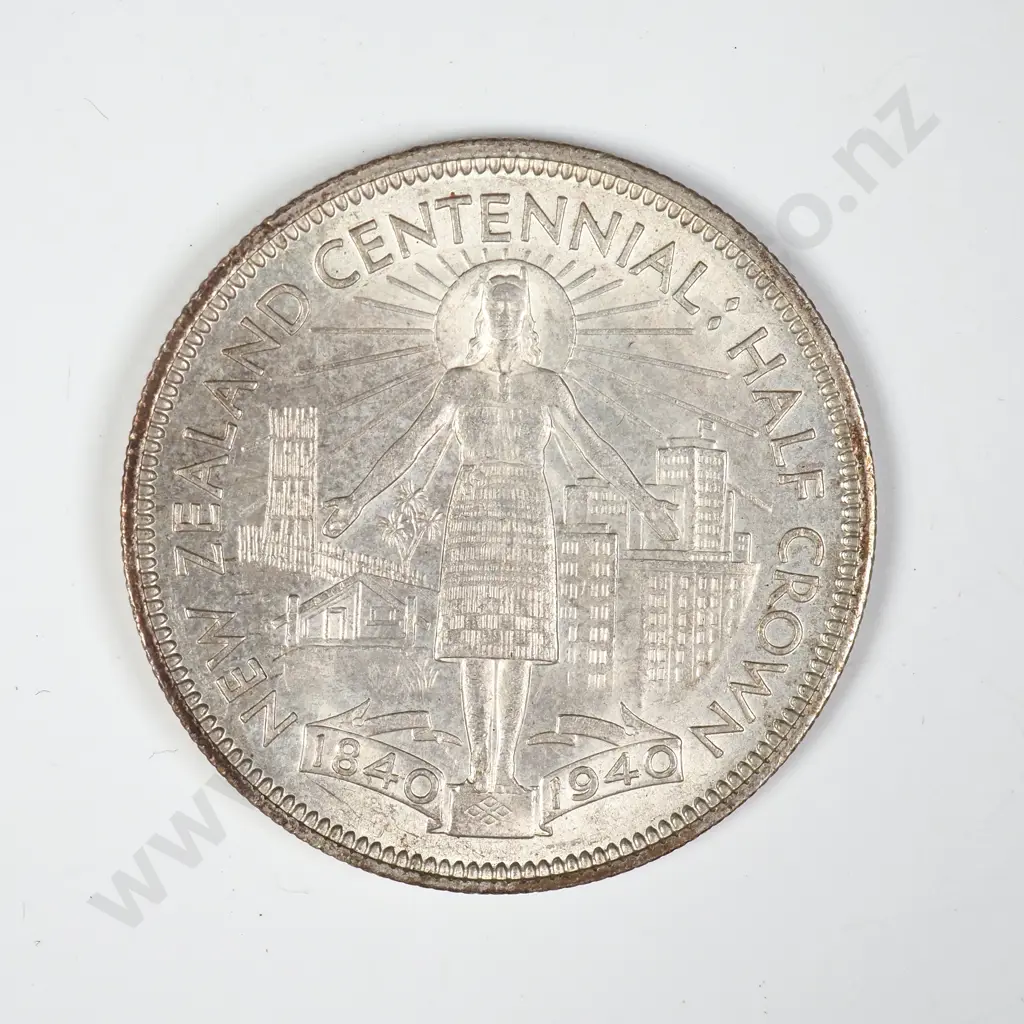 1940 New Zealand Centennial Half Crown - Better Grade Image 1++